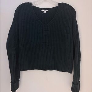 Dark Green V-Neck Knit Sweater